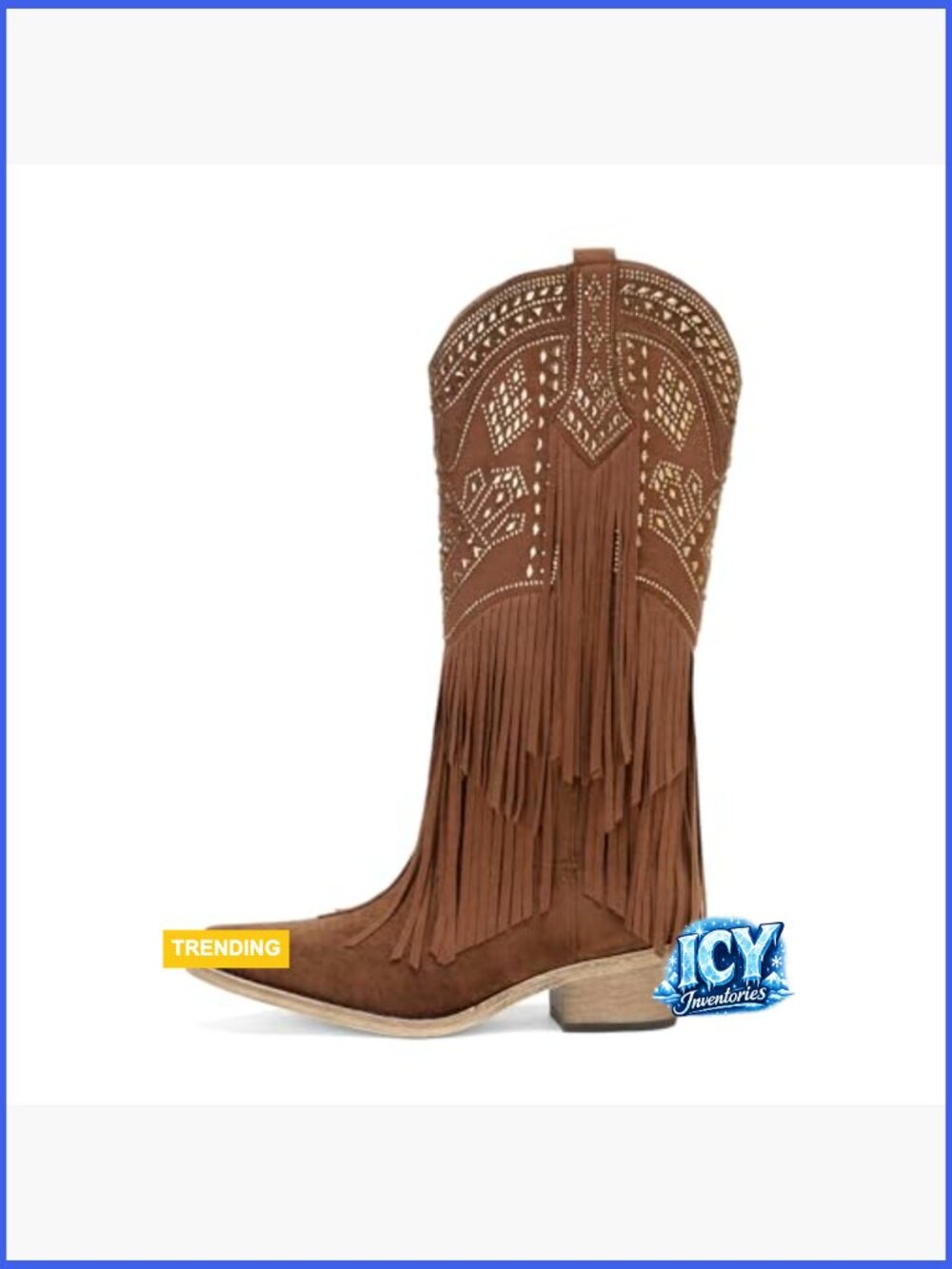 Cowboy Boots Knee High Cowgirl Western Fringe Rhinestone Chunky Heel Pointed Toe - Picture 4 of 7